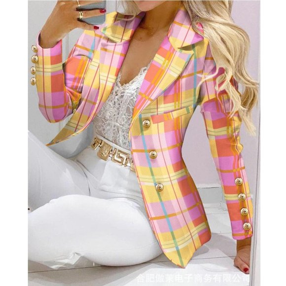MultiColor Blazer with White Pants Full Sleeve - Buttoned - Tapped Down Collar - Picture 3 of 4